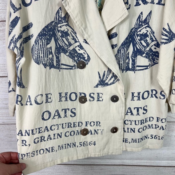 Vintage Horse Print Blouse - Cream - Picture 6 of 8